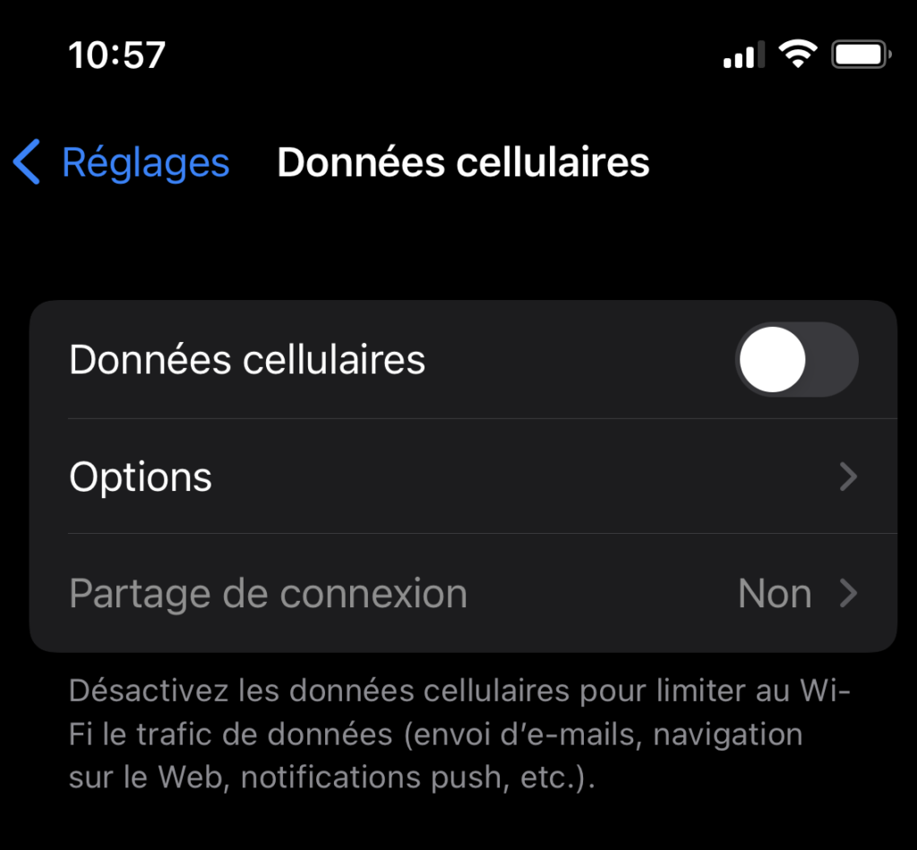 Données cellulaires désactivées